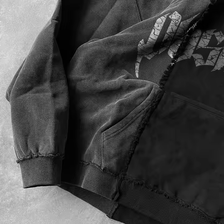 streetwear hoodie, oversized hoodie, distressed hoodie, schwarz grau hoodie, vintage look hoodie