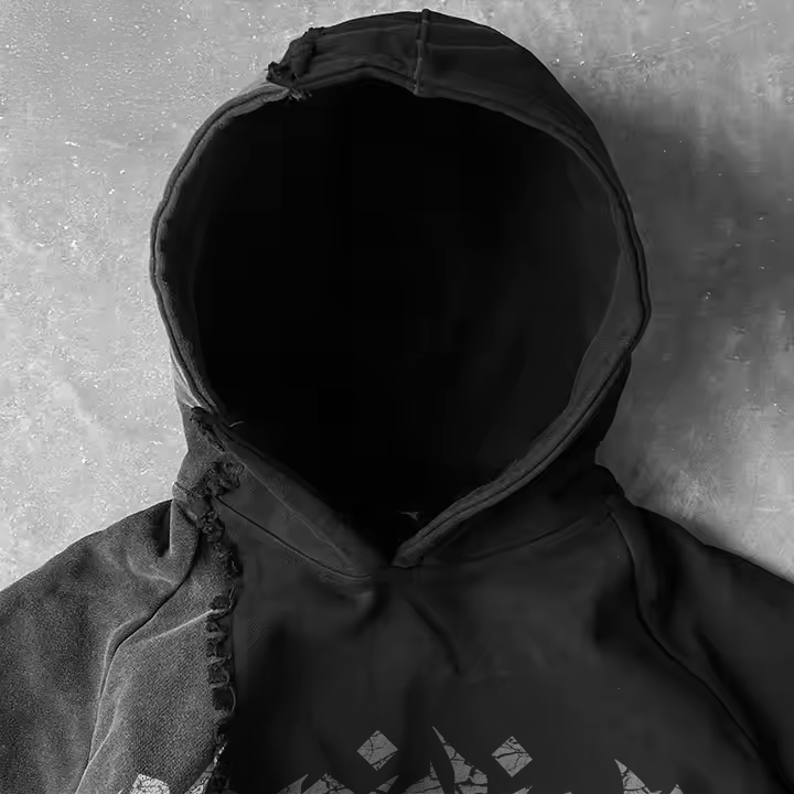 streetwear hoodie, oversized hoodie, distressed hoodie, schwarz grau hoodie, vintage look hoodie